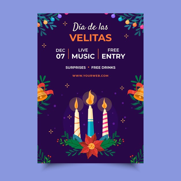 Flat dia de las velitas vertical poster template