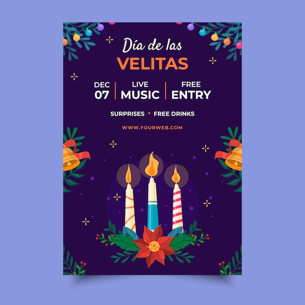 Flat dia de las velitas vertical poster template