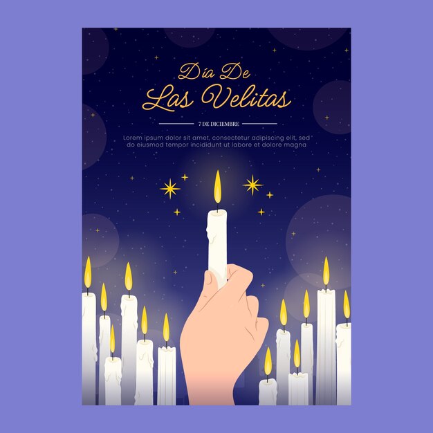 フラット dia de las velitas 垂直ポスター テンプレート