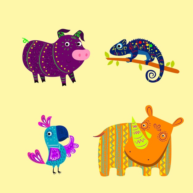 Free vector flat dia de muertos alebrijes collection