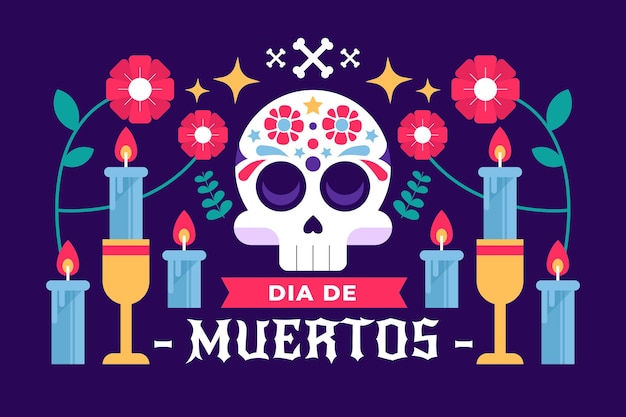 Flat dia de muertos background