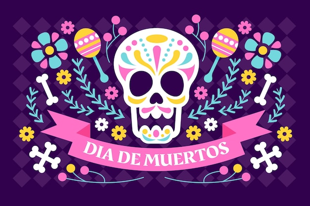 Flat dia de muertos background