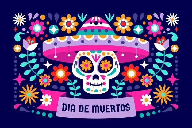 Flat dia de muertos background