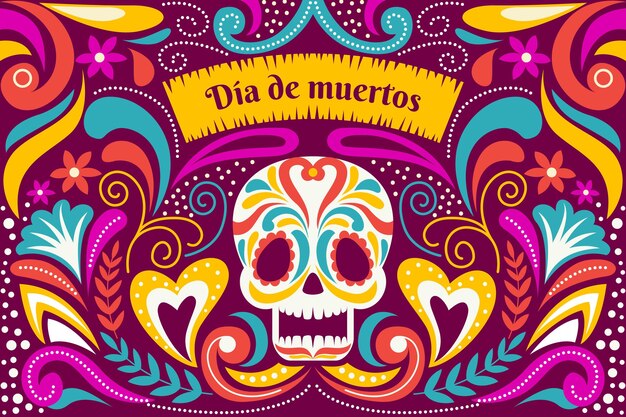 Flat dia de muertos background