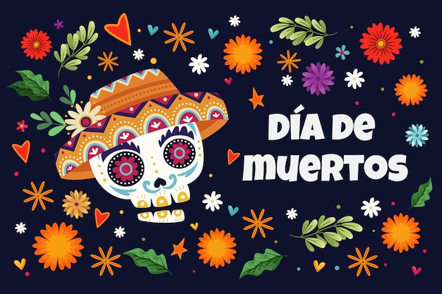 Flat dia de muertos background