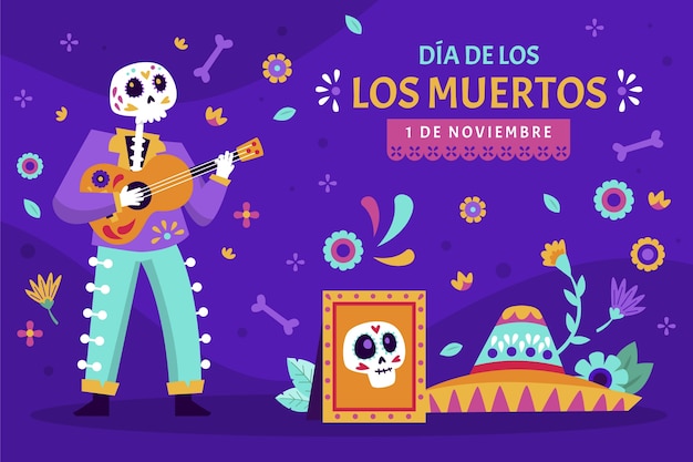 Бесплатное векторное изображение Плоский фон на фоне muertos