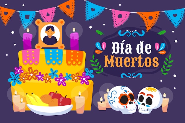 Vettore gratuito fondo piatto di muertos