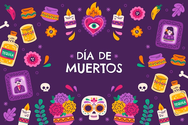 Бесплатное векторное изображение Плоский фон на фоне muertos