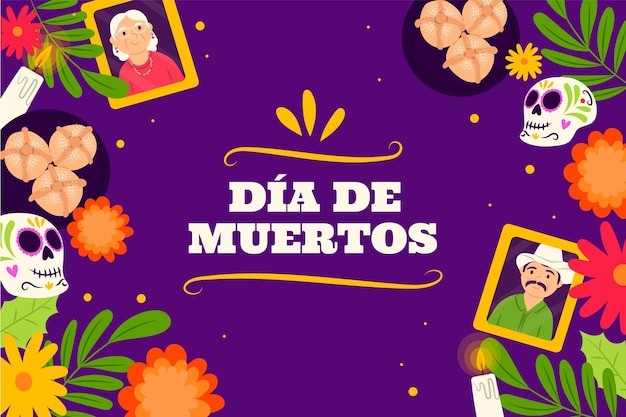 Flat dia de muertos background