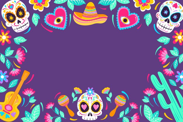 flat dia de muertos celebration background