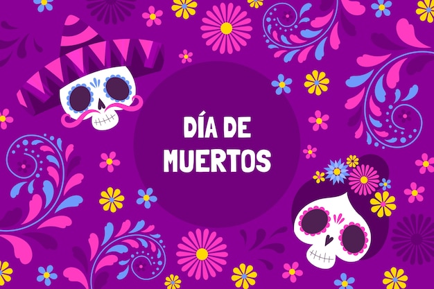 Flat dia de muertos celebration background