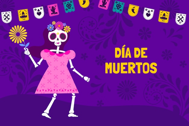 Vettore gratuito sfondo di celebrazione piatto dia de muertos