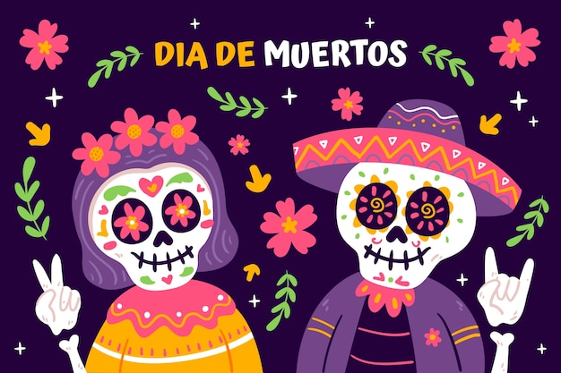 Flat dia de muertos celebration background