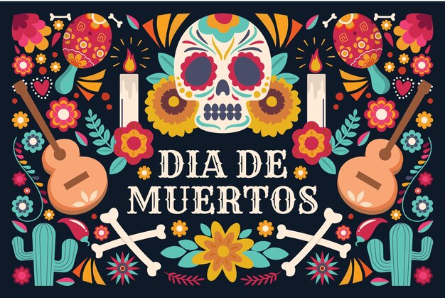 Flat dia de muertos celebration background
