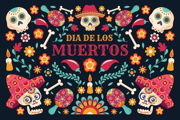 Плоский фон празднования dia de muertos