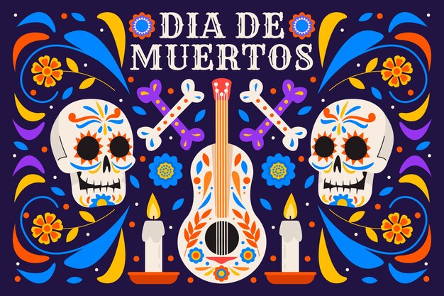 평면 dia de muertos 축하 배경