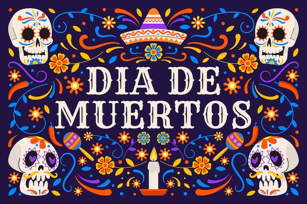 Flat dia de muertos celebration background