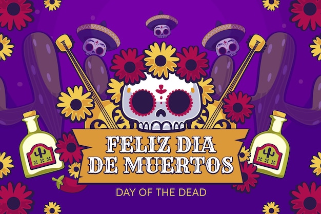 Flat dia de muertos celebration background