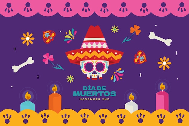 Vettore gratuito sfondo di celebrazione piatto dia de muertos