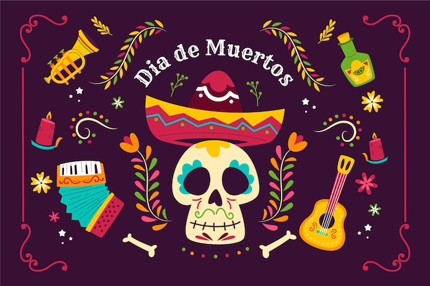 Sfondo di celebrazione piatto dia de muertos