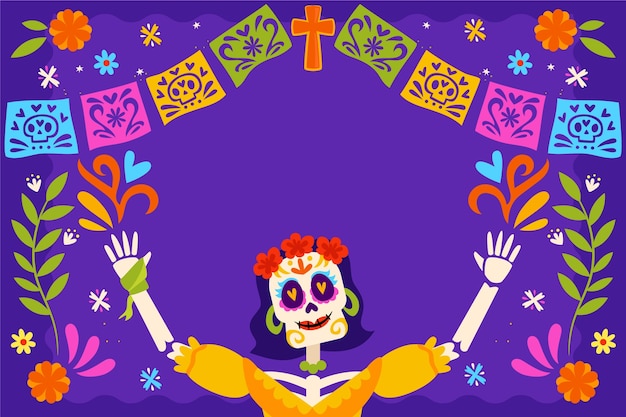 Бесплатное векторное изображение Плоский фон празднования dia de muertos