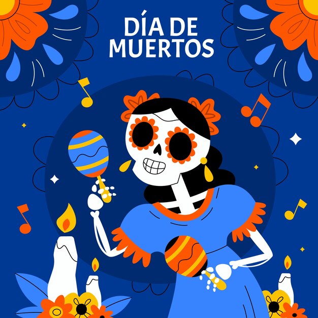 Illustrazione di celebrazione del dia de muertos piatto