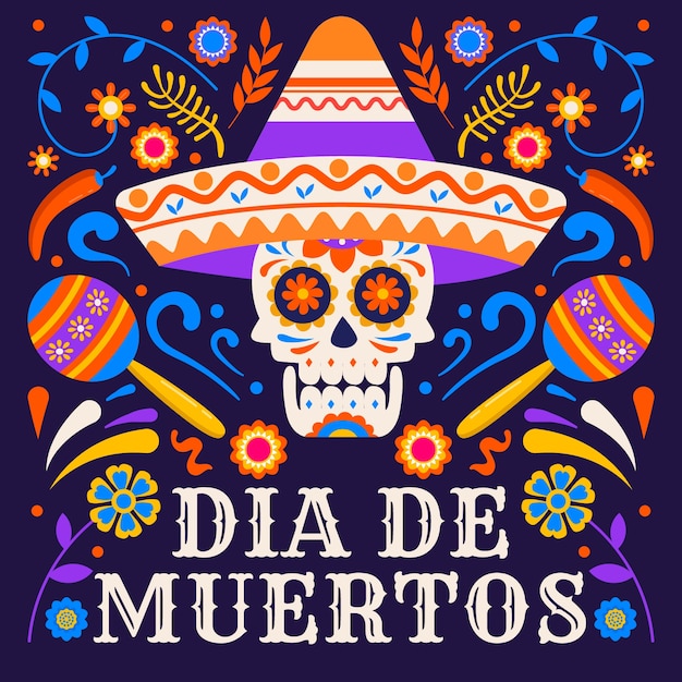 Flat dia de muertos celebration illustration