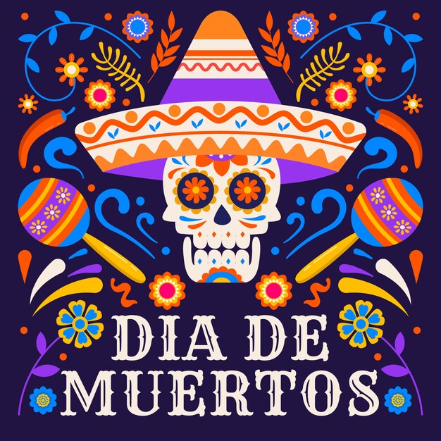 Flat dia de muertos celebration illustration