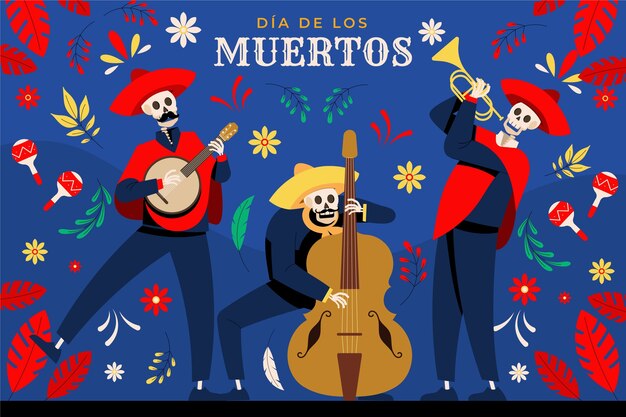 flat dia de muertos celebration illustration