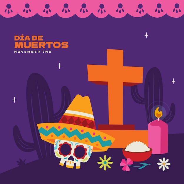 Illustrazione di celebrazione del dia de muertos piatto