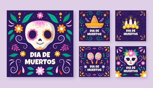 flat dia de muertos celebration instagram posts collection