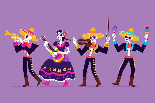 Коллекция элементов персонажа flat dia de muertos