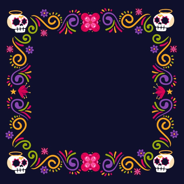 Бесплатное векторное изображение Плоский шаблон рамки dia de muertos