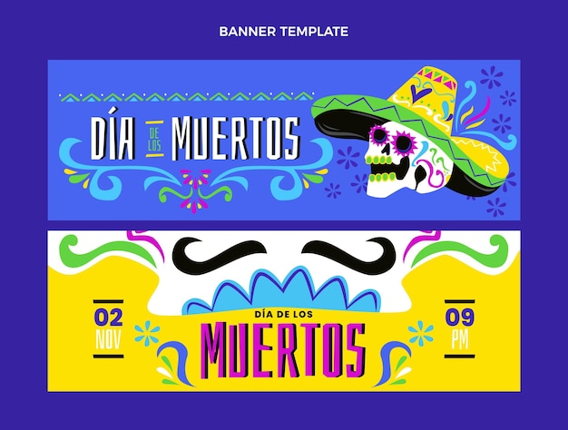 Set di banner orizzontali piatti dia de muertos