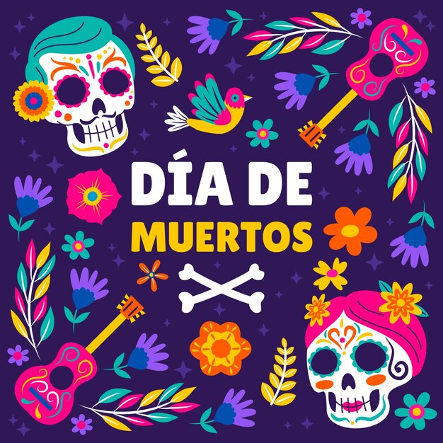 플랫 디아 드 muertos 그림