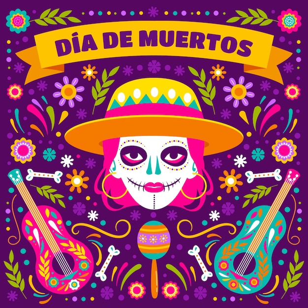 Flat dia de muertos illustration