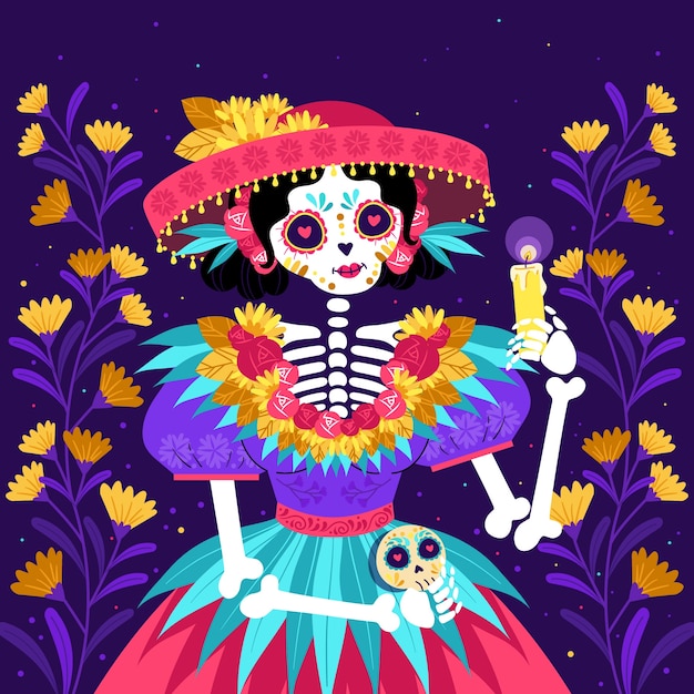 Vettore gratuito illustrazione piatta dia de muertos