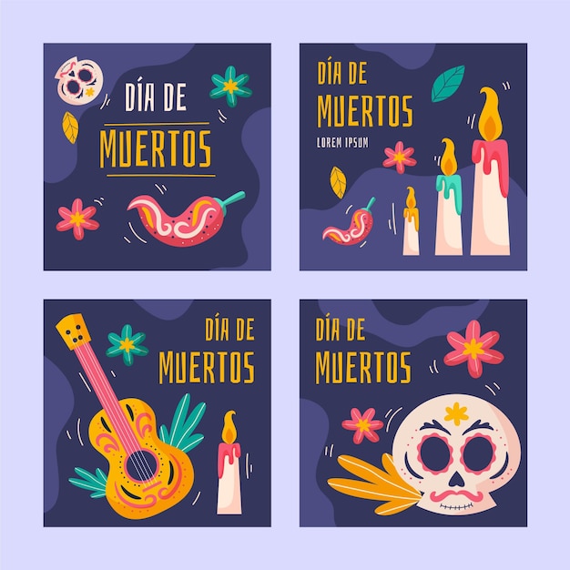 Flat dia de muertos instagram posts collection