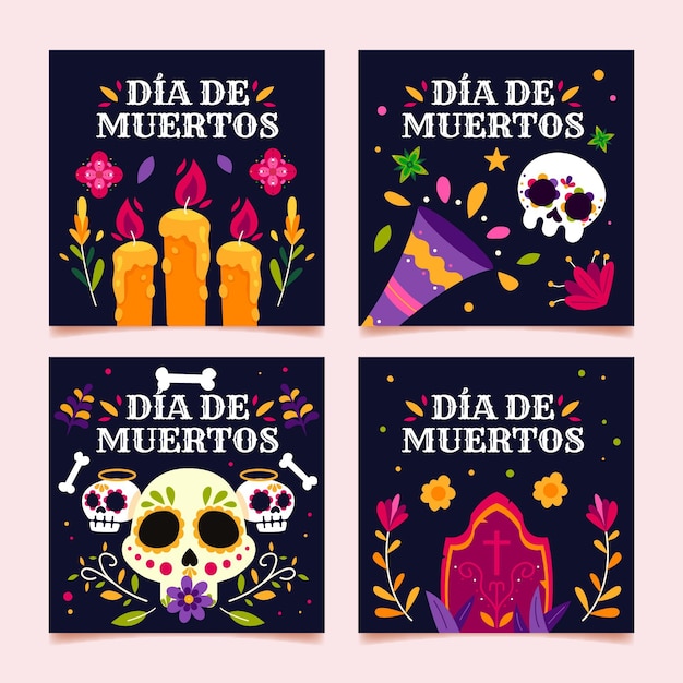 Flat dia de muertos instagram posts collection