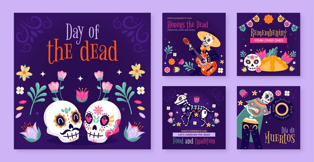 Коллекция сообщений instagram плоская dia de muertos