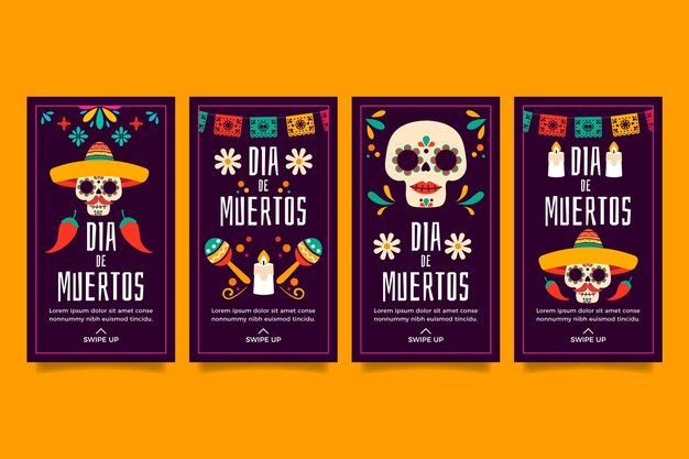 Raccolta di storie di instagram dia de muertos piatta