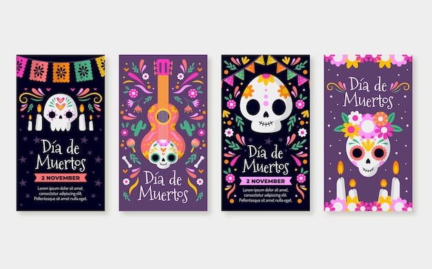 Flat dia de muertos 인스타그램 스토리 컬렉션