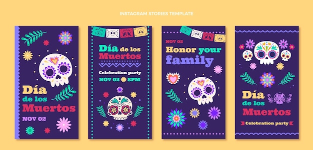 Коллекция историй instagram плоской dia de muertos