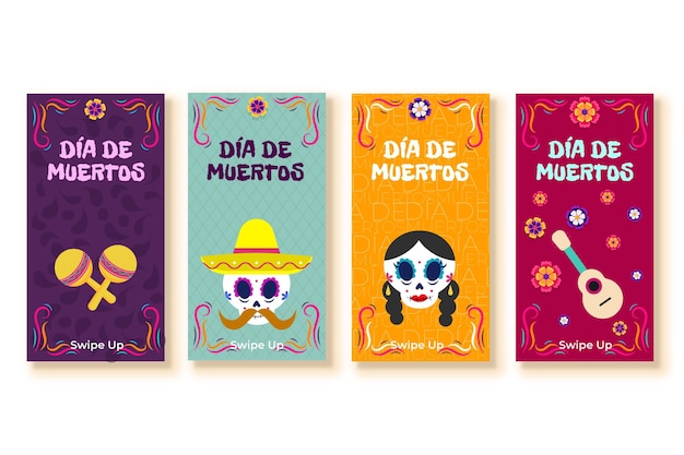 Raccolta di storie di instagram dia de muertos piatta