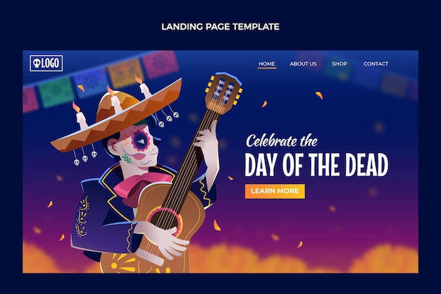 Free vector flat dia de muertos landing page template