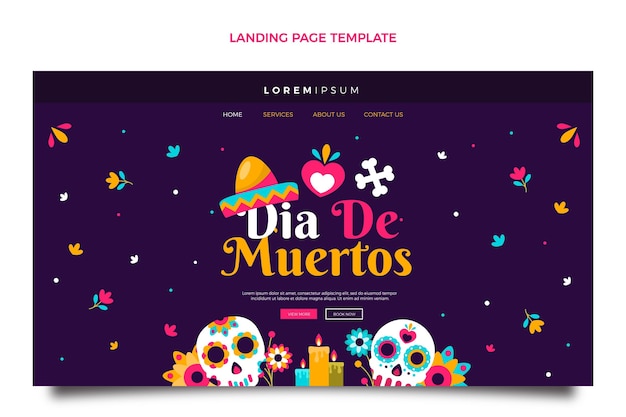 Vettore gratuito modello di pagina di destinazione piatto dia de muertos