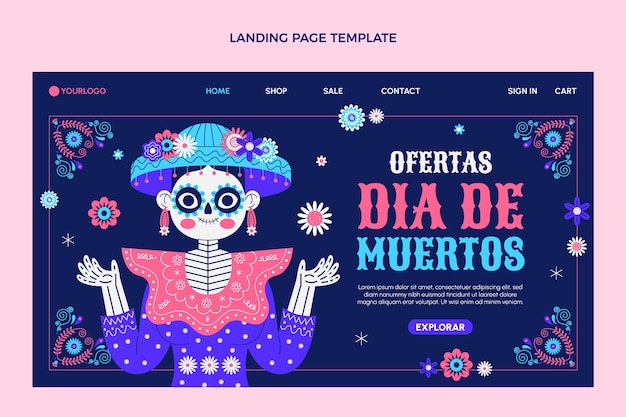 Modello di pagina di destinazione piatto dia de muertos