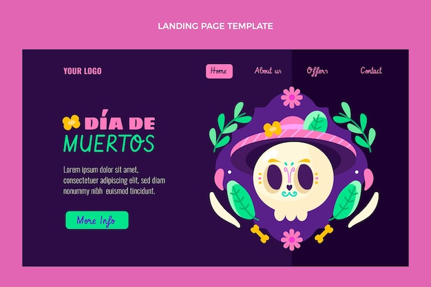 Vettore gratuito modello di pagina di destinazione piatto dia de muertos