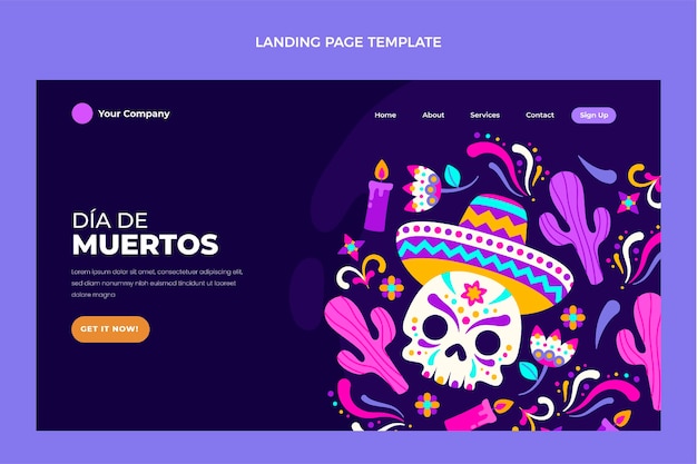 Vettore gratuito modello di pagina di destinazione piatto dia de muertos