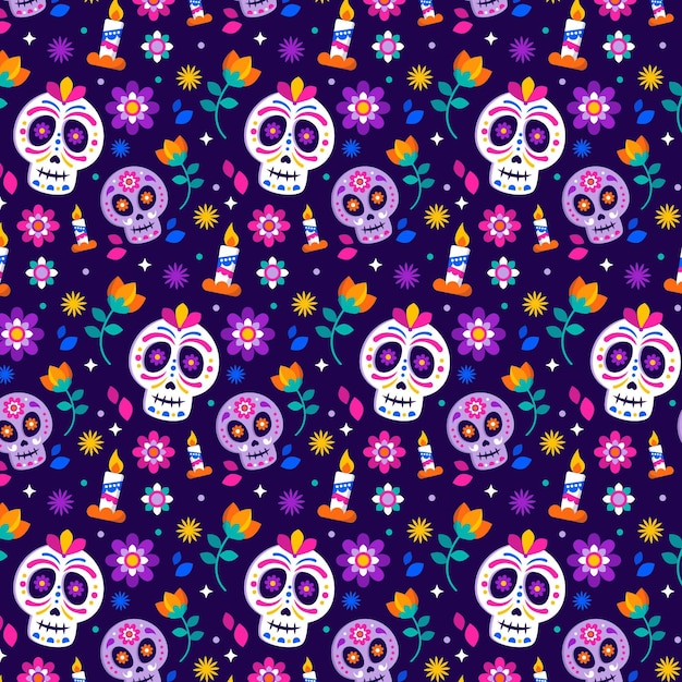 Free vector flat dia de muertos pattern design